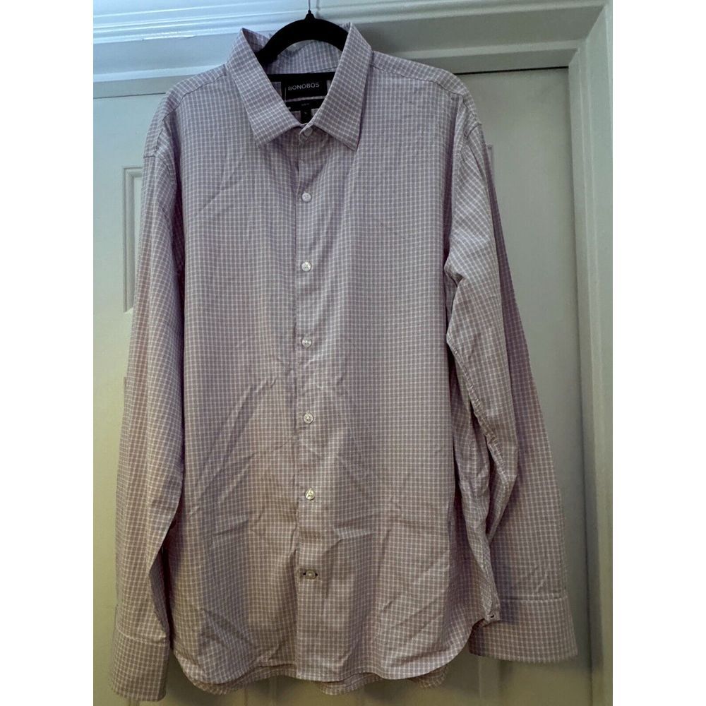 Bonobos Shirt Men's XL Slim Fit Button Up Long Sleeve Stretch Purple Check‎
